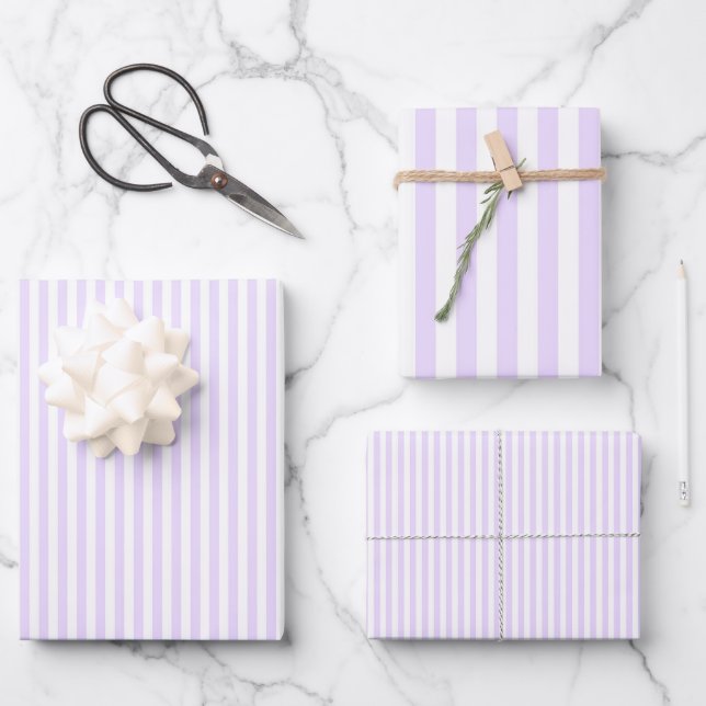 Pale Purple & White Stripes Wrapping Paper Sheet (Front)