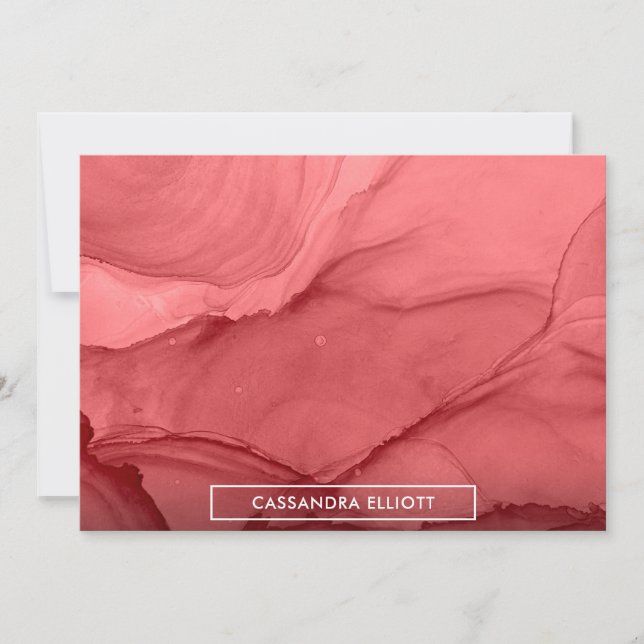 Pale Red Alcohol Ink Liquid Abstract Art Thank You Card (Front)