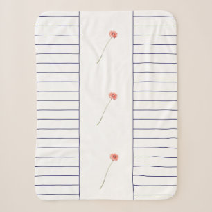 Pale Red Gerbera Flower Blue Stripes Throw Blanket