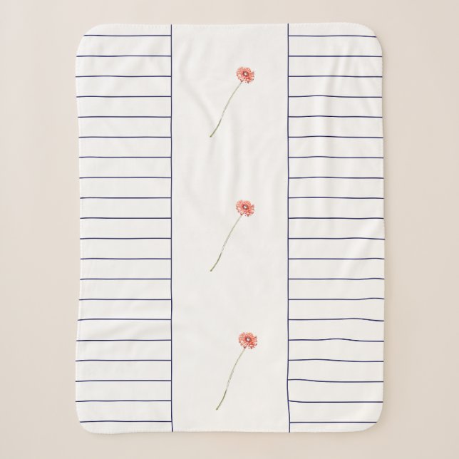 Pale Red Gerbera Flower Blue Stripes Throw Blanket (Front)