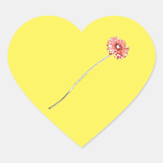 Pale Red Gerbera Flower Heart Sticker (Front)