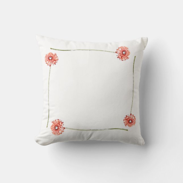 Pale Red Gerbera Flowers Cushion (Front)