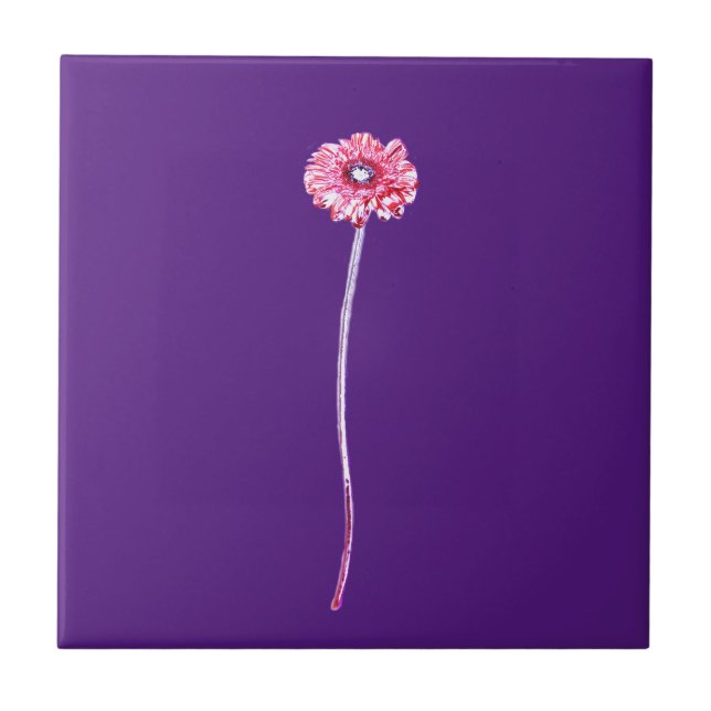 Pale Red Pink Purple Gerbera Flower Tile (Front)