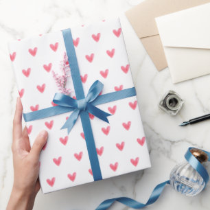 Pale Red Valentines Heart on White Wrapping Paper