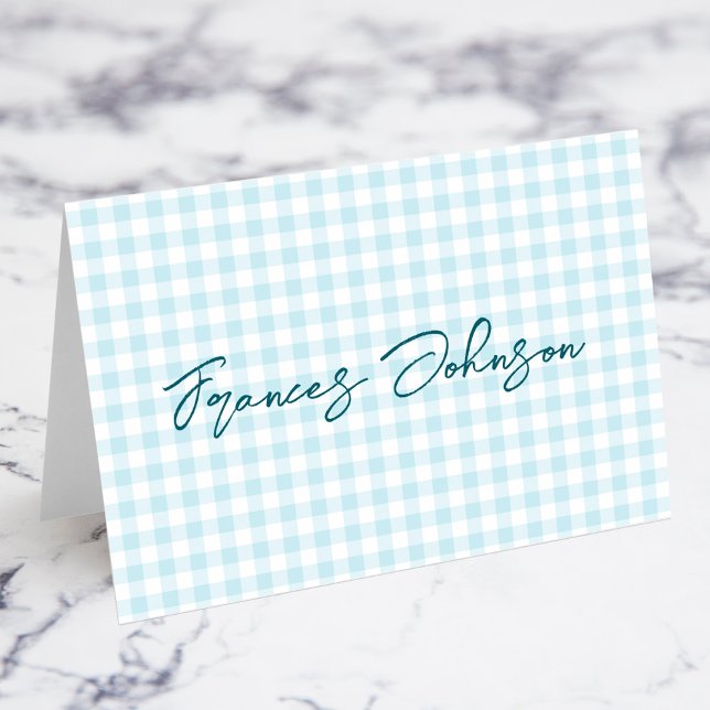 Pale Robin Egg Blue Gingham Name Place Cards (Pale Robin Egg Blue Gingham Name Place Cards)