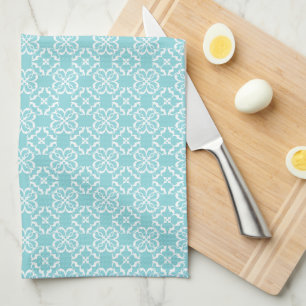 Pale Robin's Egg Blue & White Floral Lattice  Tea Towel