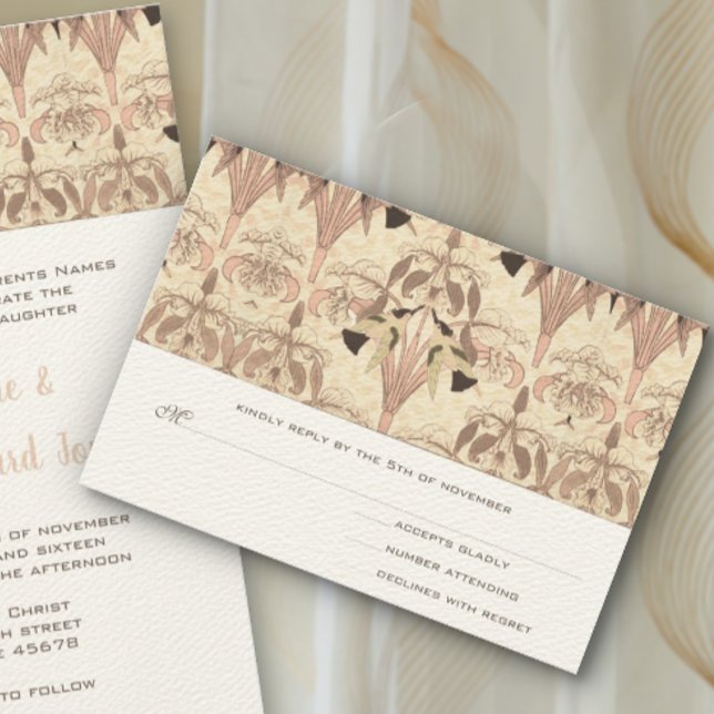 Pale Rose Art Nouveau Hummingbirds Wedding RSVP Ca (Creator Uploaded)
