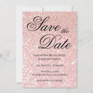 Pale Rose Gold Bokeh Glitter Save the Date Invitation