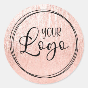 Pale Rose Gold Glam Texture Logo Classic Round Sticker