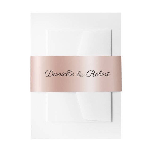 Pale Rose Gold Ombre Foil Modern Cursive Invitation Belly Band (Front Example)