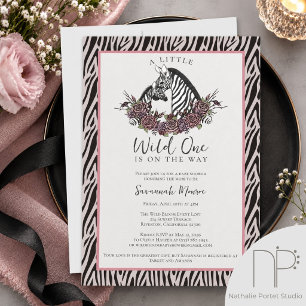Pale Rose Grey Little Wild One Zebra Baby Shower Invitation