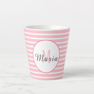 Pale Rose Pink with White Stripes Latte Mug