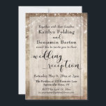 Pale Rustic Wood and Lights Wedding Reception Only Invitation<br><div class="desc">Invite your guests to join you at your wedding reception or post-wedding celebration event with this elegant, rustic card. With a pale brown wood background and dual strings of twinkling light accents, I've combined a beautiful modern script font from my collection to create graphics depicting key words and phrases in...</div>