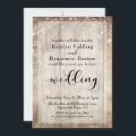 Pale Rustic Wood and White Lights Wedding Invitation<br><div class="desc">With a pale brown wood background and dual strings of twinkling light accents, I've combined a beautiful modern script font to create graphics depicting key words and phrases in this popular collection. In this case, the script font reads "wedding " and "and". Then you'll also see "mr" and "mrs" on...</div>