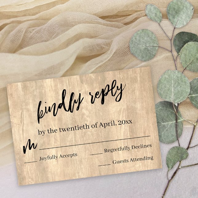 Pale Rustic Wood Casual Handwriting Wedding RSVP Card (Creator Uploaded)