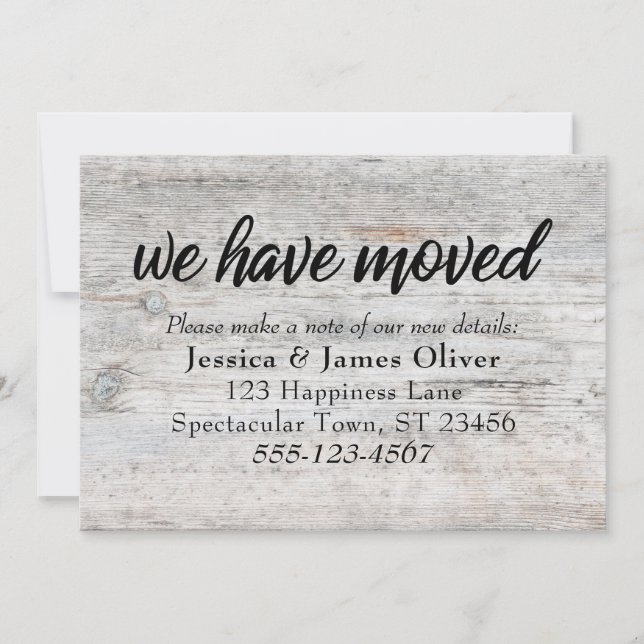 Pale Rustic Wood "We Have Moved" Insert Card (Front)