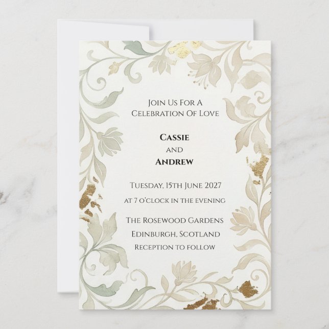 Pale Sage Baroque Wedding Invitation (Front)