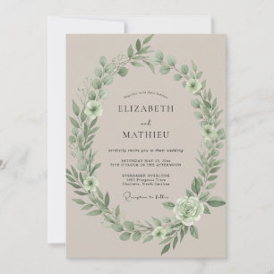 Pale Sage Botanical Watercolor Wedding Invitation