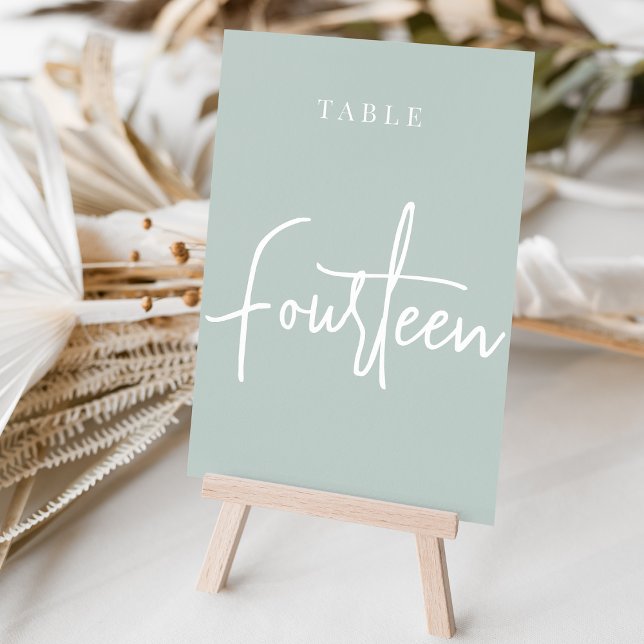 Pale Sage Green Hand Scripted FOURTEEN Table Number (Creator Uploaded)