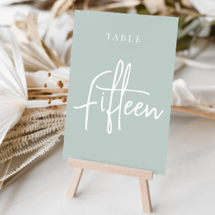 Pale Sage Green Hand Scripted Table FIFTEEN Number