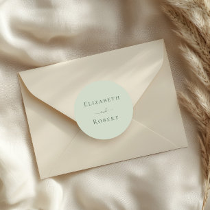 Pale Sage Green Minimalist Couple Names Wedding Classic Round Sticker