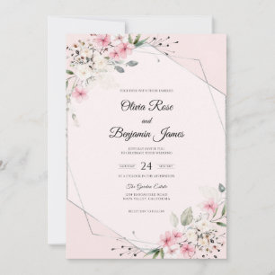 Pale Sakura Gold Line Eucalyptus Wedding Invitation