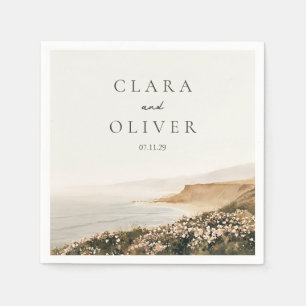 Pale Sand Ochre Beach Rose Coast Cocktail Wedding Napkin