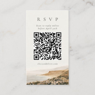 Pale Sand Olive QR Code Beach Wedding RSVP Card