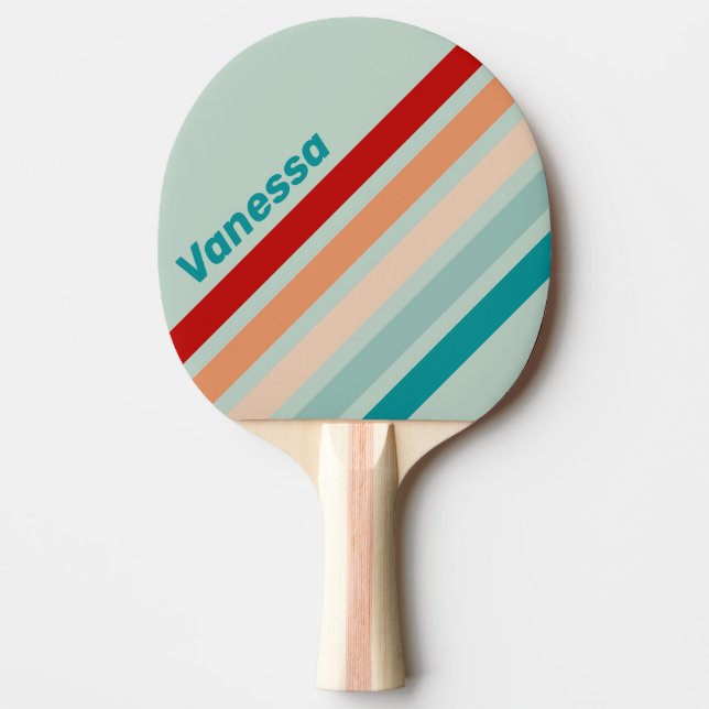 Pale Seaglass Angled Striping with Name Ping Pong Paddle (Front)