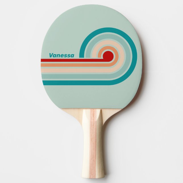 Pale Seaglass Curl Stripes with Name Ping Pong Paddle (Front)
