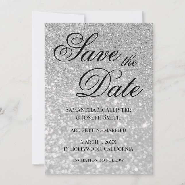 Pale Silver Bokeh Glitter Save the Date Invitation (Front)