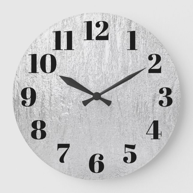 Pale Silver Glam Texture Large Clock (Front)