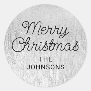 Pale Silver Glam Texture Merry Christmas Classic Round Sticker