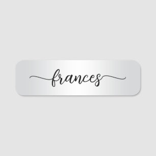 Pale Silver Gradient Handwritten Script Name Tag