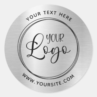 Pale Silver Grey Metallic Look Circle Logo Classic Round Sticker