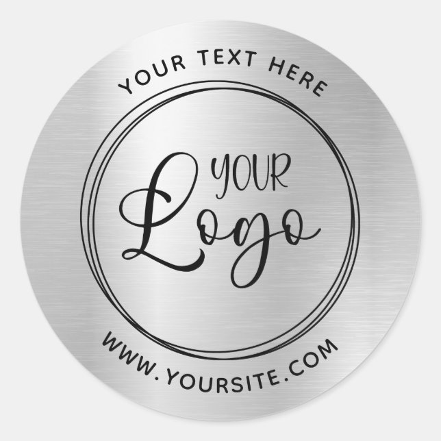 Pale Silver Grey Metallic Look Circle Logo Classic Round Sticker (Front)