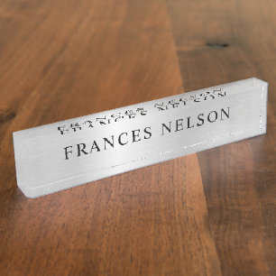 Pale Silver Grey Metallic Look Stylish Serif Nameplate