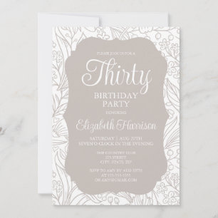 Pale Silver White Flora Woman 30th Birthday Party Invitation