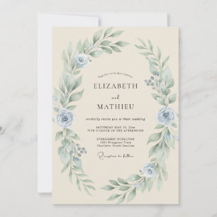 Pale Silver Wreath Wedding Invitation