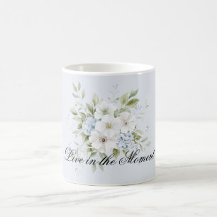 Pale Sky Blue White Floral Coffee Mug