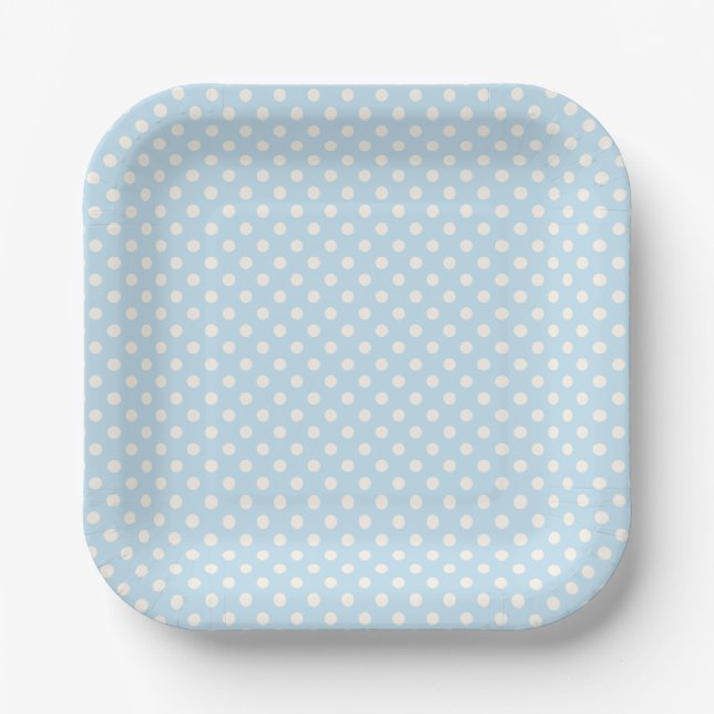 Pale Sky Blue with Off-White Dot Pattern Paper Plate (Front)