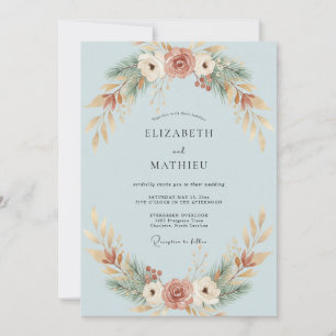 Pale Sky Terracotta Foliage Eucalyptus Wedding Invitation