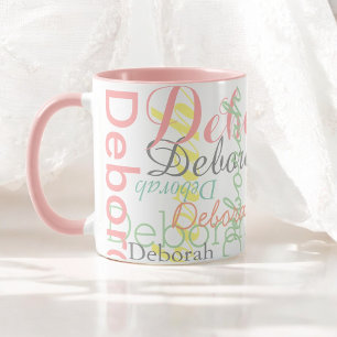 Pale Soft Colours Name Pattern on Blush Pink Mug