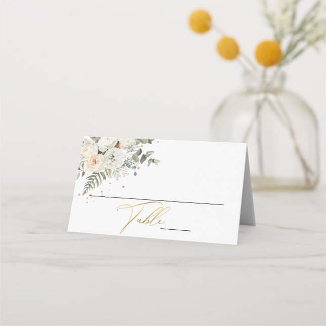 Pale Soft Floral Botanical Wedding Place Card (Front)