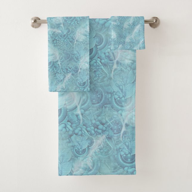 Pale soft pastel shades of sage green silk texture bath towel set (Insitu)