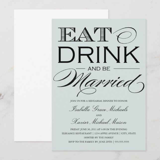 Pale Stone Eat, Drink | Rehearsal Dinner Invitation (Front/Back)