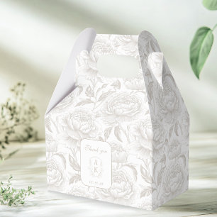 Pale Taupe Monogram Crest Chinoiserie Peonies Favour Box