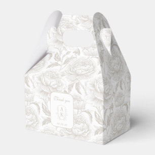 Pale Taupe Monogram Crest Chinoiserie Peonies Favour Box