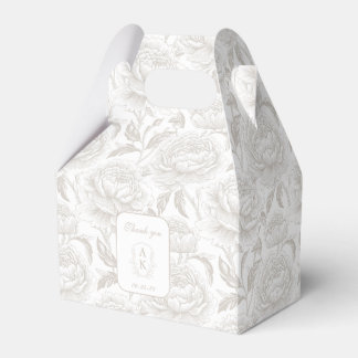 Pale Taupe Monogram Crest Chinoiserie Peonies Favour Box