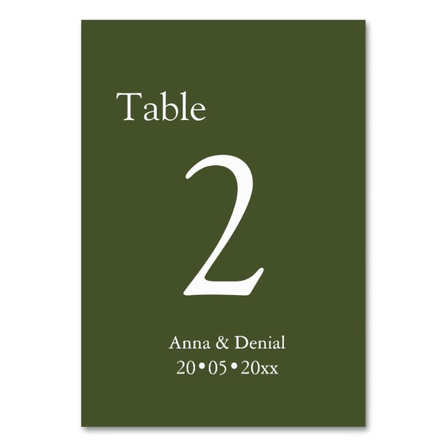Pale taupe table Numbers cards (Front)